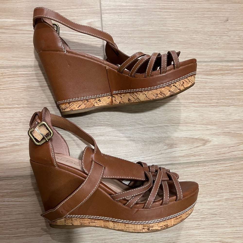 Also leather brown platform sandals